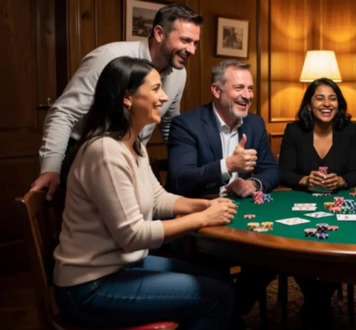 Uczestnicy wydarzenia biorący udział w pokerowej atrakcji