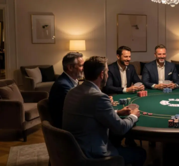 Stół do pokera przygotowany na wieczorne wydarzenie rozrywkowe