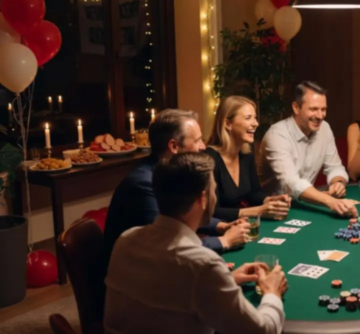 Grupa uczestników prywatnej imprezy pokerowej