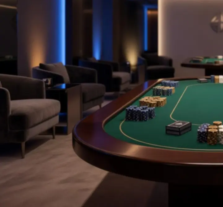 Profesjonalnie przygotowany stół pokerowy z kartami i żetonami